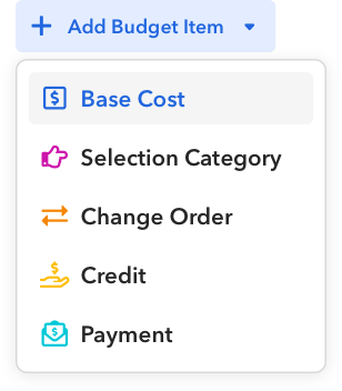 Budget categories in BuildBook