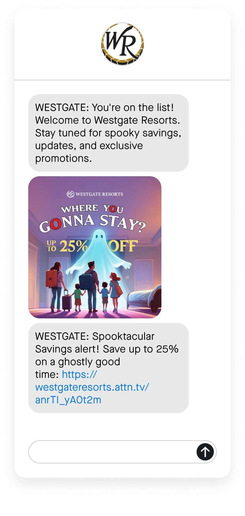 A welcome SMS campaign from Westgate Resorts