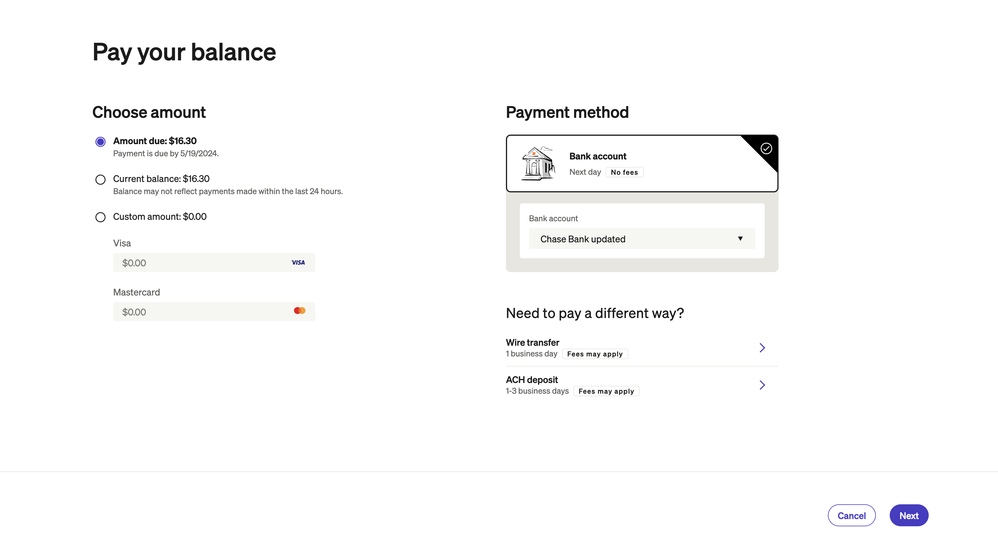 Payment portal interface