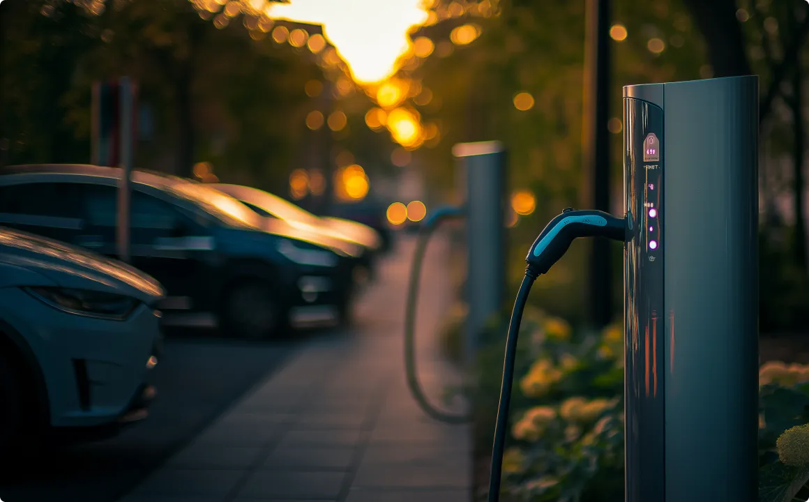 A charging station at sundown